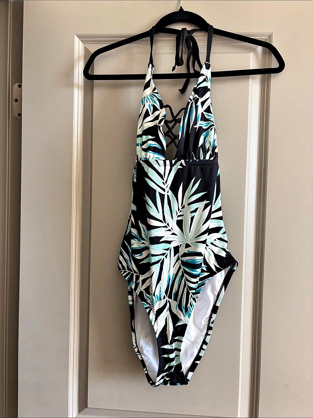 Floral One-Piece Swimsuit in Black & White Like New